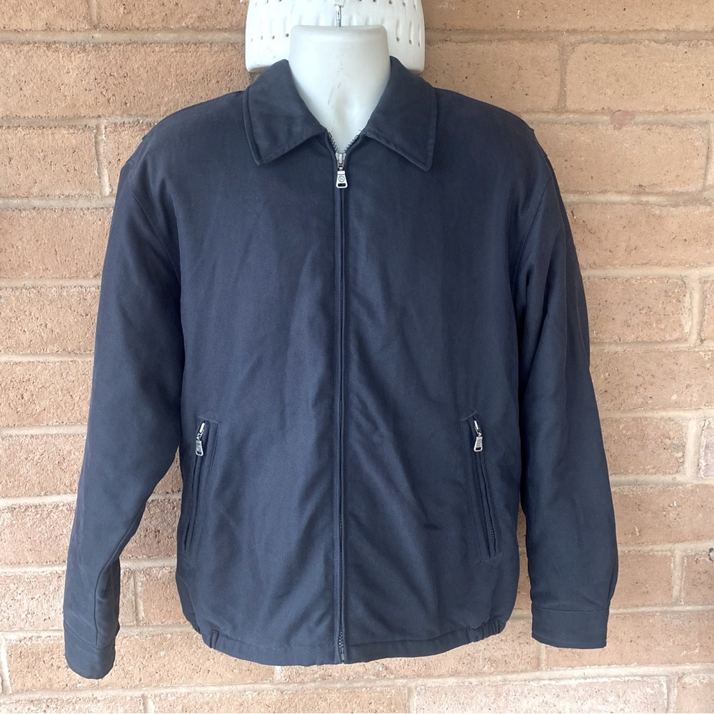Hathaway Charcoal Front Zip Twill Jacket Fleece Lined Pockets Mens M Collared